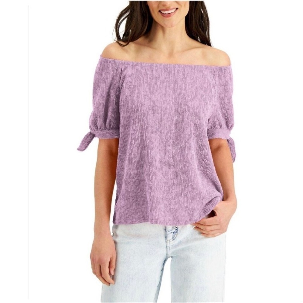 NWT Style & Co women's‎ on off the shoulder tie sleeve top small pastels Fairy